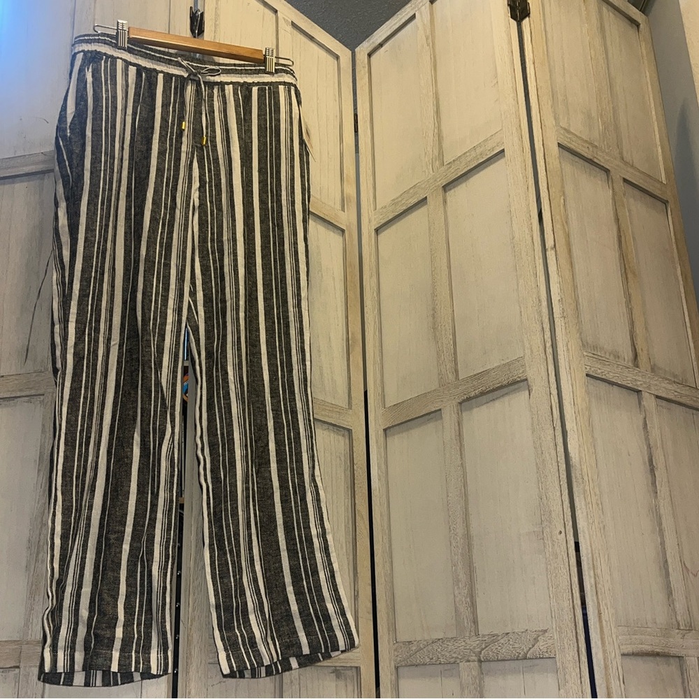 Striped Black and White Linen Pants